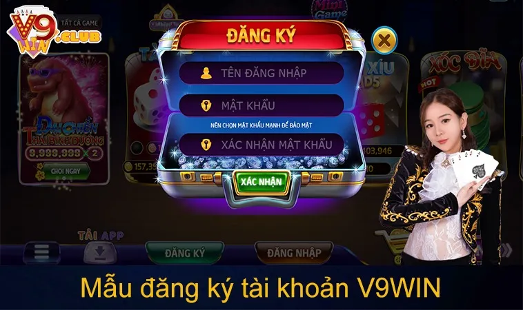 Mẫu đăng ký tài khoản trên website và app cổng game V9WIN